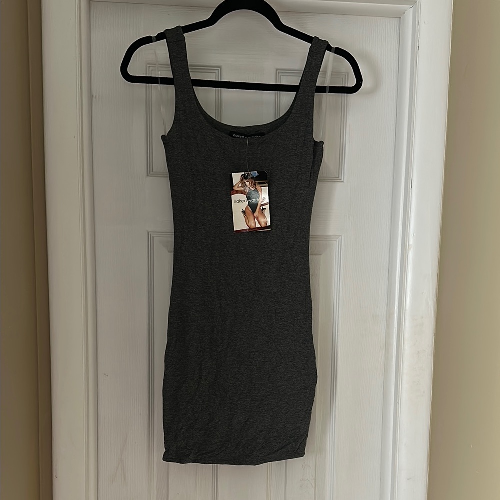 Naked Wardrobe Gray Scoop Neck Bodycon Mini Dress